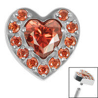 Titanium Jewelled Heart with Pave Set Edge for Internal Thread shafts in 1.2mm