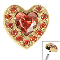 Titanium Jewelled Heart with Pave Set Edge for Internal Thread shafts in 1.2mm