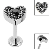 Titanium Internally Threaded Labrets 1.2mm - Titanium Jewelled Heart with Pave Set Edge