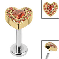 Titanium Internally Threaded Labrets 1.2mm - Titanium Jewelled Heart with Pave Set Edge
