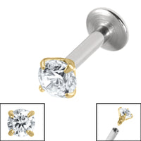 Titanium Internally Threaded Labrets 1.6mm - Titanium Claw Set Round Jewel