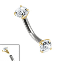 Titanium Internally Threaded Curved Bar 1.6mm - Titanium Claw Set Round Jewel