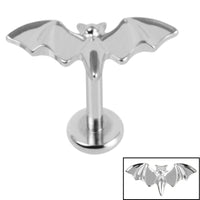 Titanium Internally Threaded Labrets 1.2mm - Titanium Flying Vampire Bat