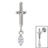 Titanium Mini Dagger with Marquise Drop Gem Top for Internal Thread shafts in 1.2mm