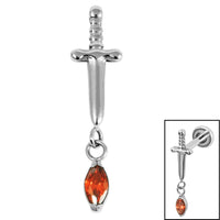 Titanium Mini Dagger with Marquise Drop Gem Top for Internal Thread shafts in 1.2mm
