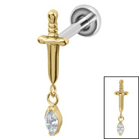 Titanium Internally Threaded Labrets 1.2mm - Titanium Mini Dagger with Marquise Drop Gem