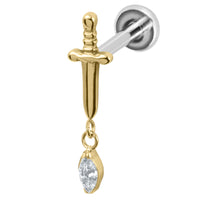 Titanium Internally Threaded Labrets 1.2mm - Titanium Mini Dagger with Marquise Drop Gem