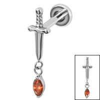 Titanium Internally Threaded Labrets 1.2mm - Titanium Mini Dagger with Marquise Drop Gem