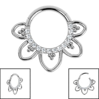 Titanium Claw Set Jewelled Renge Flower Hinged Clicker Ring