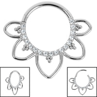 Titanium Claw Set Jewelled Renge Flower Hinged Clicker Ring