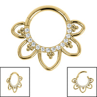 Titanium Claw Set Jewelled Renge Flower Hinged Clicker Ring