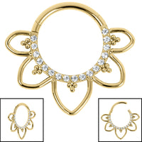 Titanium Claw Set Jewelled Renge Flower Hinged Clicker Ring