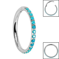 Titanium Pave Set Turquoise Edge Hinged Clicker Ring