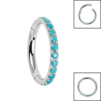 Titanium Pave Set Turquoise Edge Hinged Clicker Ring
