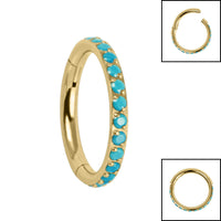 Titanium Pave Set Turquoise Edge Hinged Clicker Ring