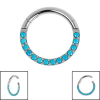 Titanium Pave Set Turquoise Eternity Hinged Clicker Ring