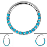 Titanium Pave Set Turquoise Eternity Hinged Clicker Ring