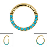 Titanium Pave Set Turquoise Eternity Hinged Clicker Ring