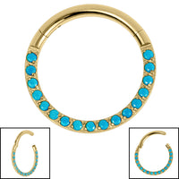 Titanium Pave Set Turquoise Eternity Hinged Clicker Ring