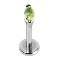 Titanium Internally Threaded Labrets 1.2mm - Titanium Claw Set Jewelled Marquise Moss Agate