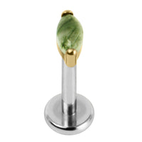 Titanium Internally Threaded Labrets 1.2mm - Titanium Claw Set Jewelled Marquise Moss Agate