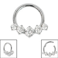 Titanium 5 Claw Set Jewel Hinged Clicker Ring
