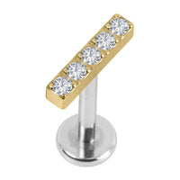 Titanium Internally Threaded Labrets 1.2mm - Titanium 5 Jewel Bar
