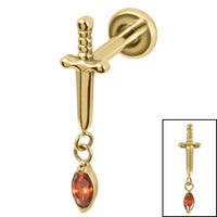 Titanium Internally Threaded Labrets 1.2mm - Titanium Mini Dagger with Marquise Drop Gem
