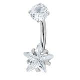 Belly Bar - Titanium Internal Thread Claw Set Twinkle Star Double Jewelled