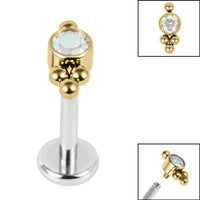 Titanium Internally Threaded Labrets 1.2mm - Titanium Bezel Set Single Jewelled Asia Top