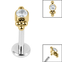 Titanium Internally Threaded Labrets 1.2mm - Titanium Bezel Set Single Jewelled Asia Top