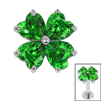 Titanium Claw Set Jewelled Heart Clover Top for Internal Thread shafts in 1.2mm