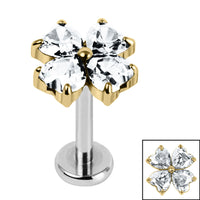 Titanium Internally Threaded Labrets 1.2mm - Titanium Claw Set Jewelled Heart Clover