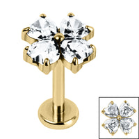 Titanium Internally Threaded Labrets 1.2mm - Titanium Claw Set Jewelled Heart Clover