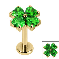 Titanium Internally Threaded Labrets 1.2mm - Titanium Claw Set Jewelled Heart Clover
