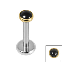 Titanium Internally Threaded Labrets 1.2mm - Titanium Bezel Set Black Onyx Stone Top