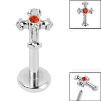 Titanium Internally Threaded Labrets 1.2mm - Titanium Claw Set Jewelled Cross