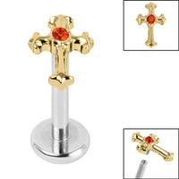 Titanium Internally Threaded Labrets 1.2mm - Titanium Claw Set Jewelled Cross