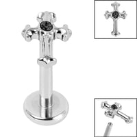 Titanium Internally Threaded Labrets 1.2mm - Titanium Claw Set Jewelled Cross