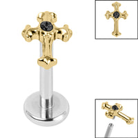 Titanium Internally Threaded Labrets 1.2mm - Titanium Claw Set Jewelled Cross