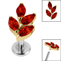 Titanium Internally Threaded Labrets 1.2mm - Gold Titanium Claw Set Marquise Jewelled Leaf