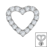 Titanium Pave Set Jewelled Everlasting Heart for Internal Thread shafts in 1.2mm