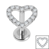 Titanium Internally Threaded Labrets 1.2mm - Titanium Pave Set Jewelled Everlasting Heart