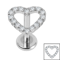 Titanium Internally Threaded Labrets 1.2mm - Titanium Pave Set Jewelled Everlasting Heart