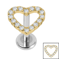 Titanium Internally Threaded Labrets 1.2mm - Titanium Pave Set Jewelled Everlasting Heart