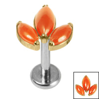 Titanium Internally Threaded Labrets 1.2mm - Titanium Claw Set Carnelian Marquise Stone Leaves Trio Top