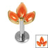 Titanium Internally Threaded Labrets 1.2mm - Titanium Claw Set Carnelian Marquise Stone Leaves Trio Top