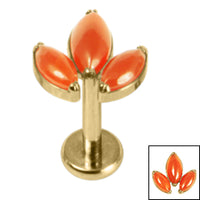 Titanium Internally Threaded Labrets 1.2mm - Titanium Claw Set Carnelian Marquise Stone Leaves Trio Top