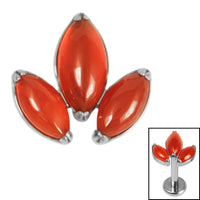 Titanium Claw Set Carnelian Marquise Stone Leaves Trio Top for Internal Thread shafts in 1.2mm