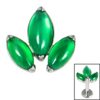 Titanium Claw Set Green Aventurine Marquise Stone Leaves Trio Top for Internal Thread shafts in 1.2mm